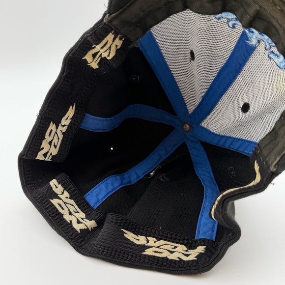 Vintage No Fear Flame Logo Black Blue Fitted Hat L/XL Y2K Streetwear - Picture 10 of 15